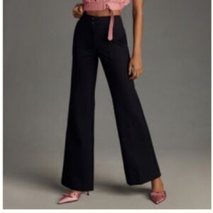 Maeve Ponte Black Wide-Leg Flare Pants